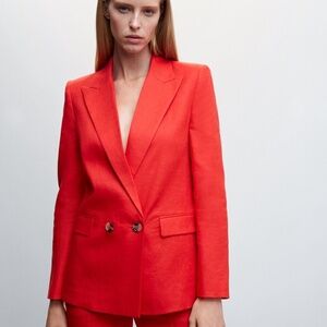 Sold Out Mango Coral Red Linen Suit Blazer XS